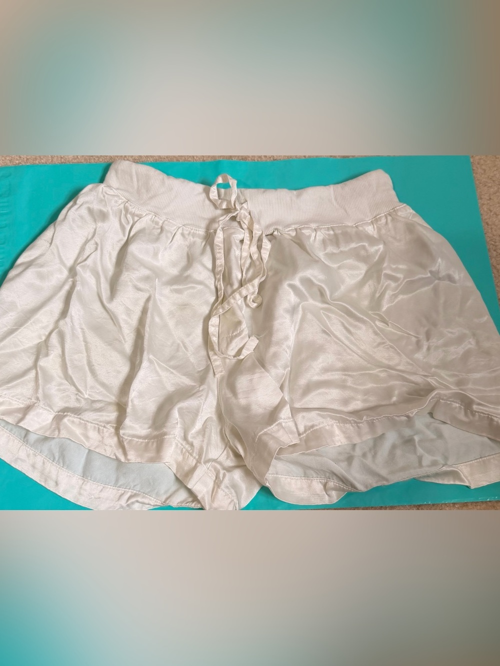 Harlow Cream Satin Lounge Shorts with Drawstring Waist